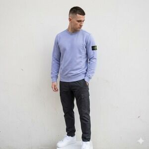 Stone Island Sweatshirt Mens Large Crewneck Lavender Blue Compass Patch Designer